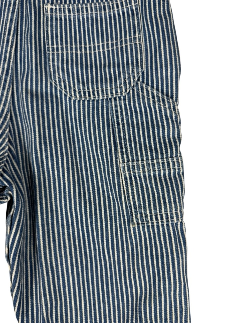 OshKosh B'Gosh Train Conductor Blue White Hickory Stripe Overalls 18M Hat 2T-4T - Picture 6 of 11